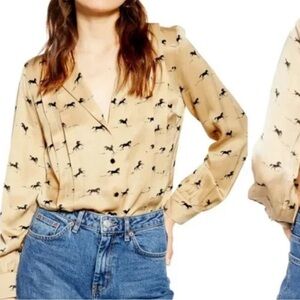 TopShop Horse Themed Button Down Blouse